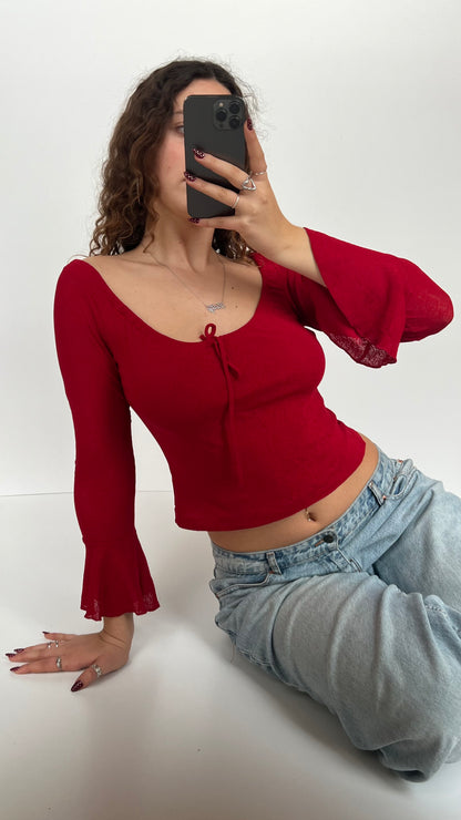 00s red mesh long sleeve top- size S