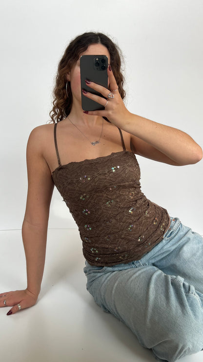 00s brown lace sequin cami- size S