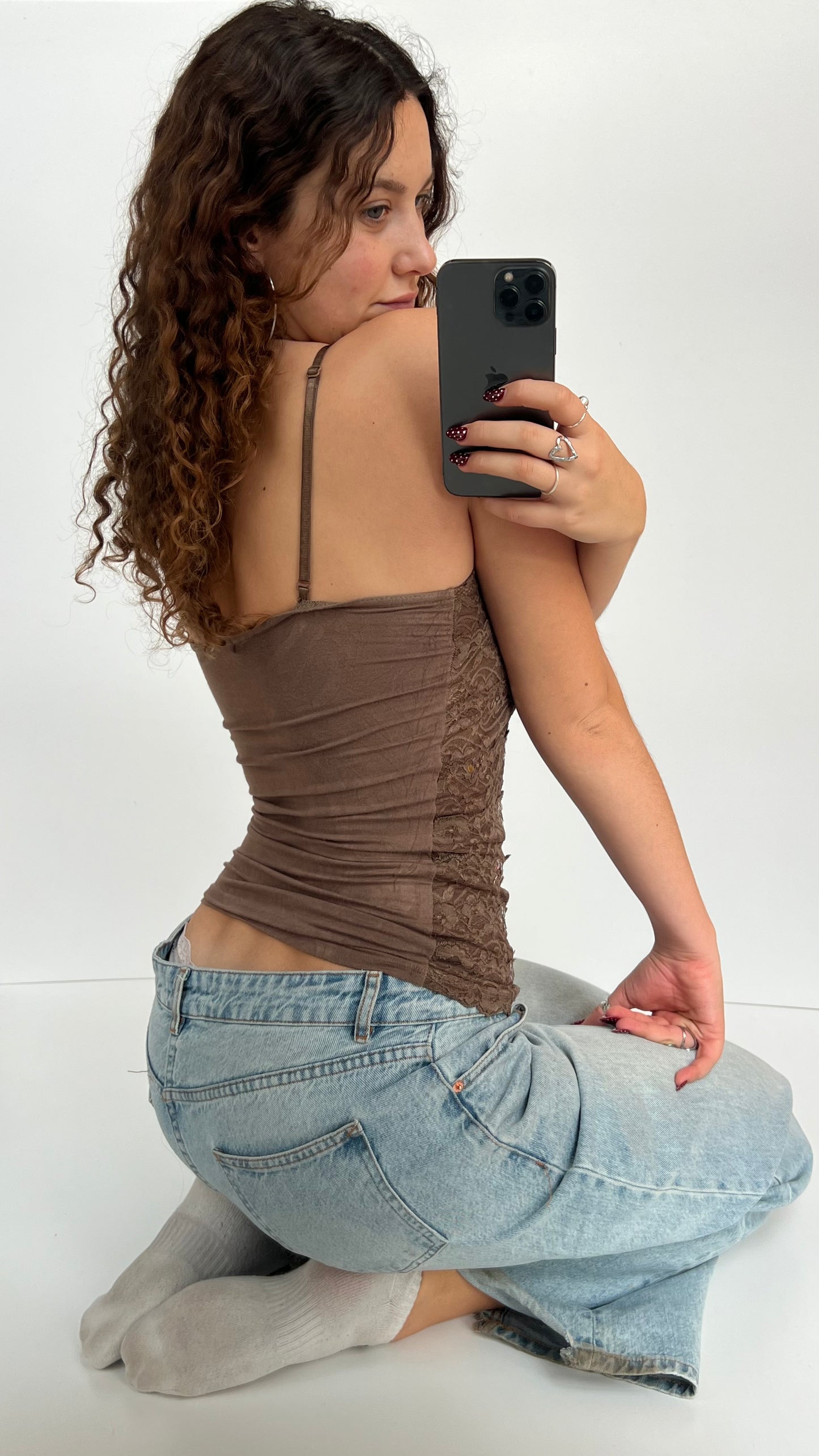 00s brown lace sequin cami- size S