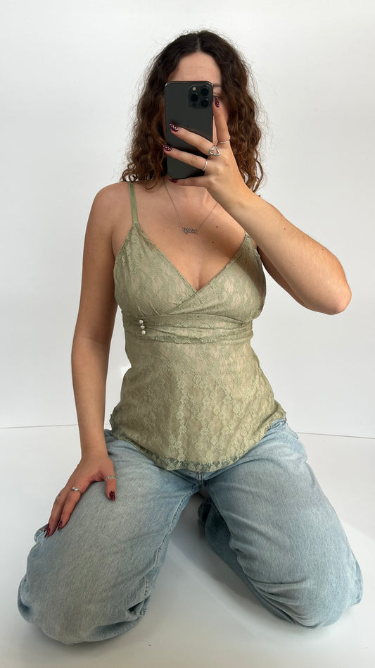 00s green lace cami- size M