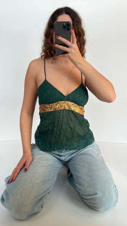 00s green mesh sequin cami- size S
