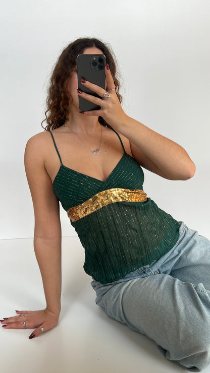 00s green mesh sequin cami- size S