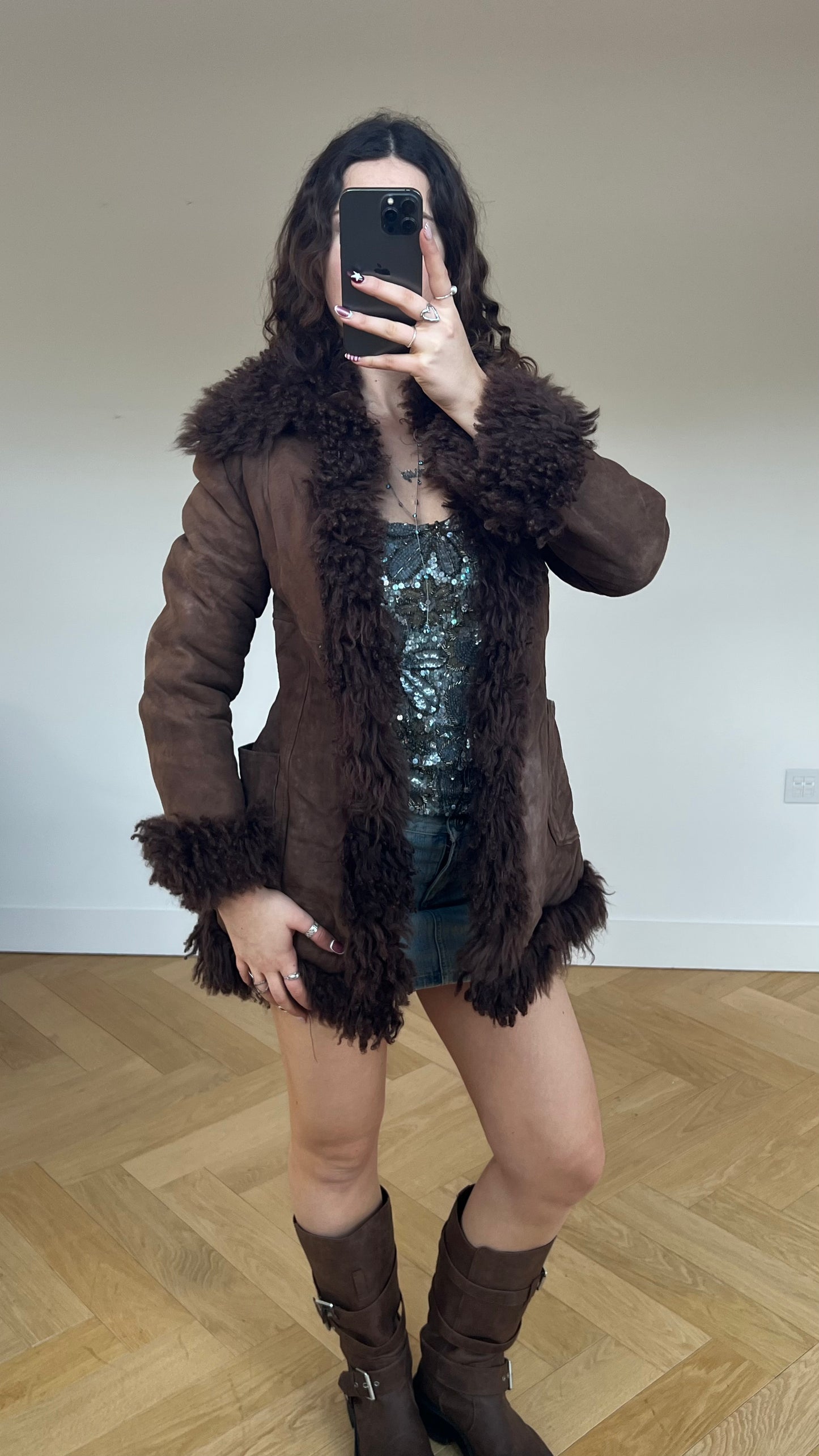 00s brown afghan fur coat- size M