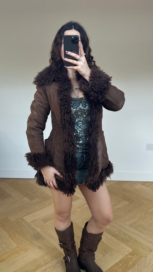 00s brown afghan fur coat- size M