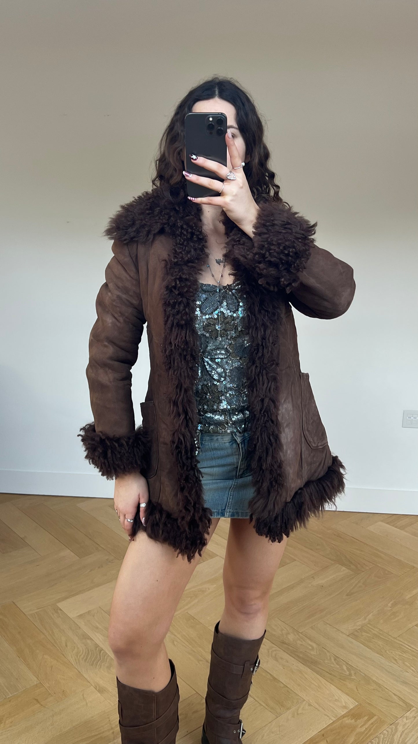 00s brown afghan fur coat- size M