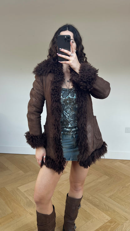 00s brown afghan fur coat- size M