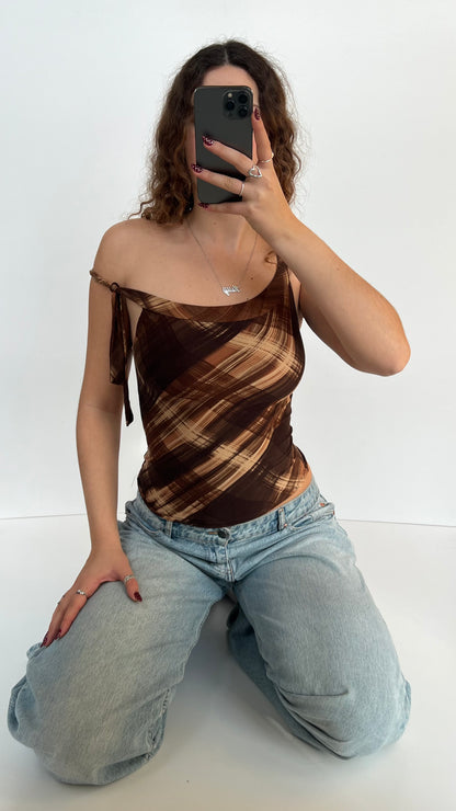 00s brown plaid tank top- size S
