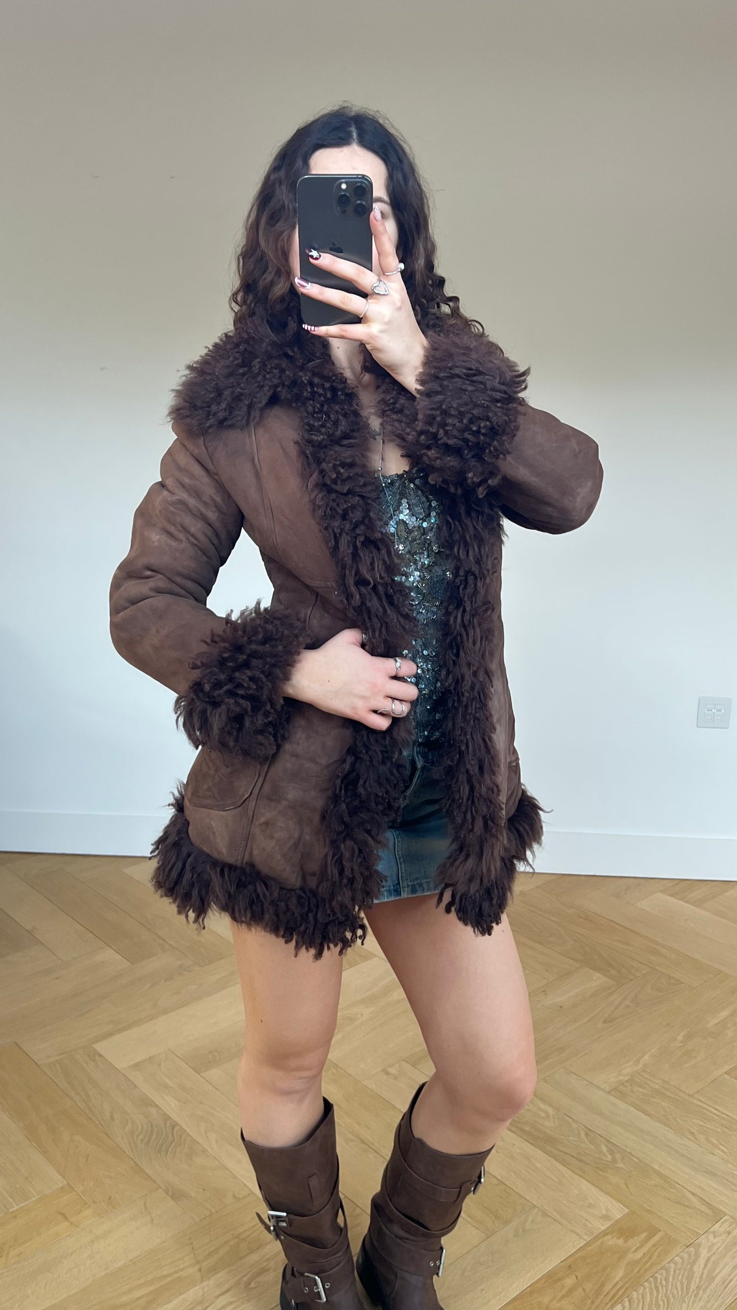 00s brown afghan fur coat- size M