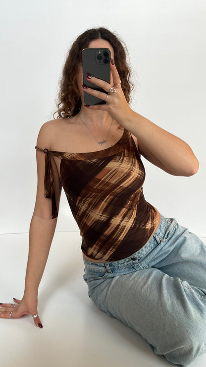 00s brown plaid tank top- size S