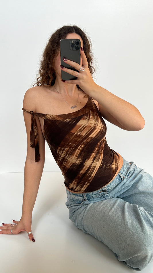 00s brown plaid tank top- size S