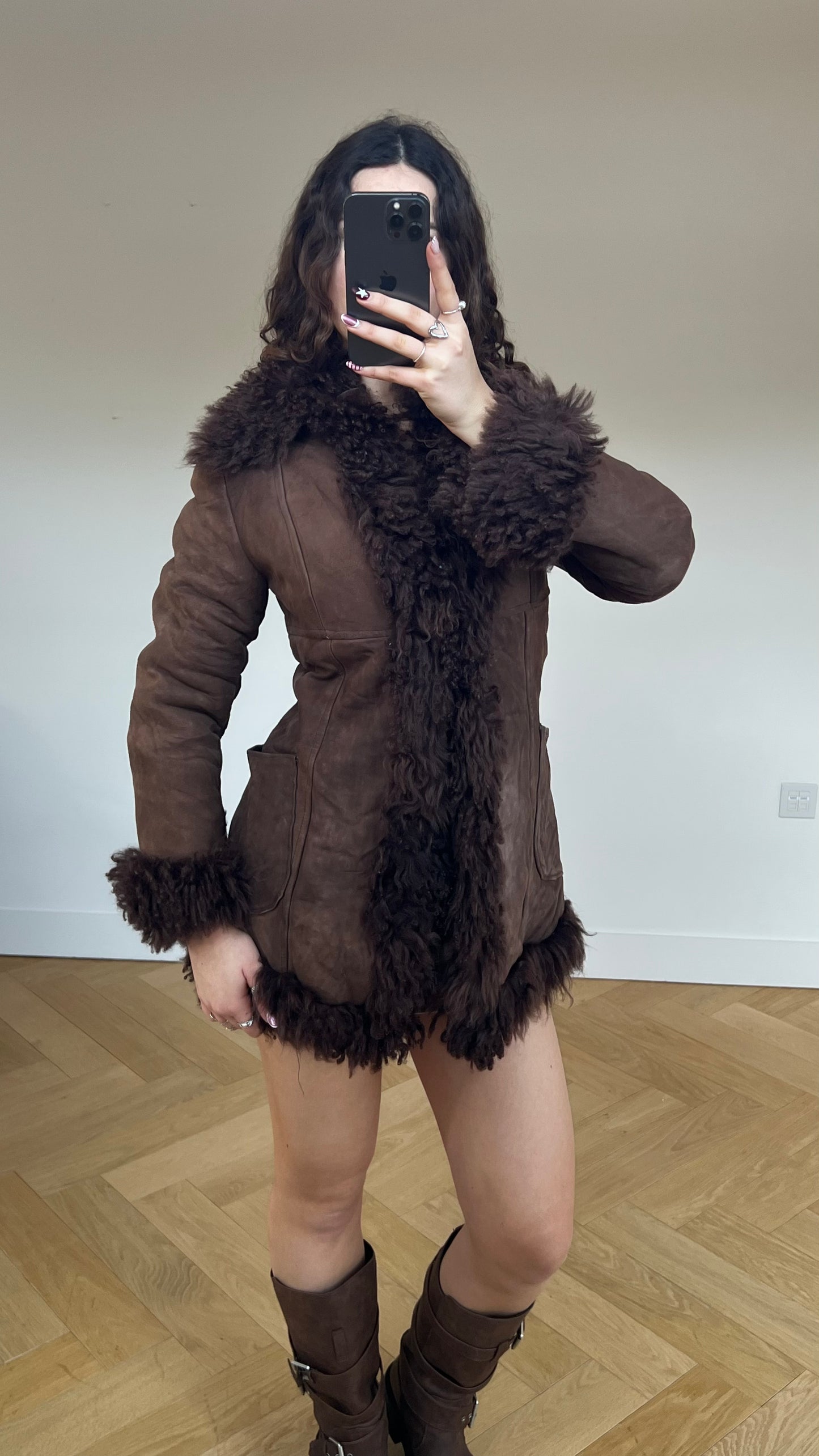 00s brown afghan fur coat- size M