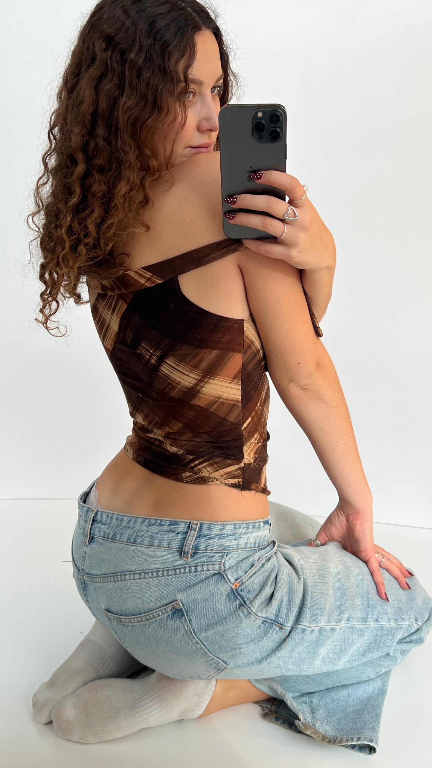 00s brown plaid tank top- size S