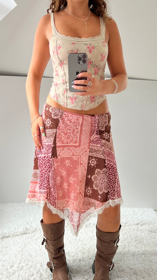 00s pink mesh patterned midi skirt- size S