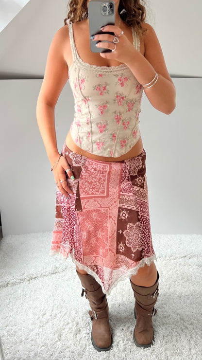 00s pink mesh patterned midi skirt- size S