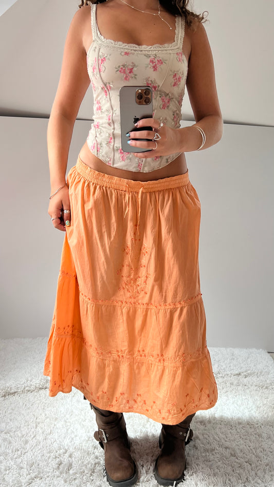 00s orange tiered midi skirt- size M