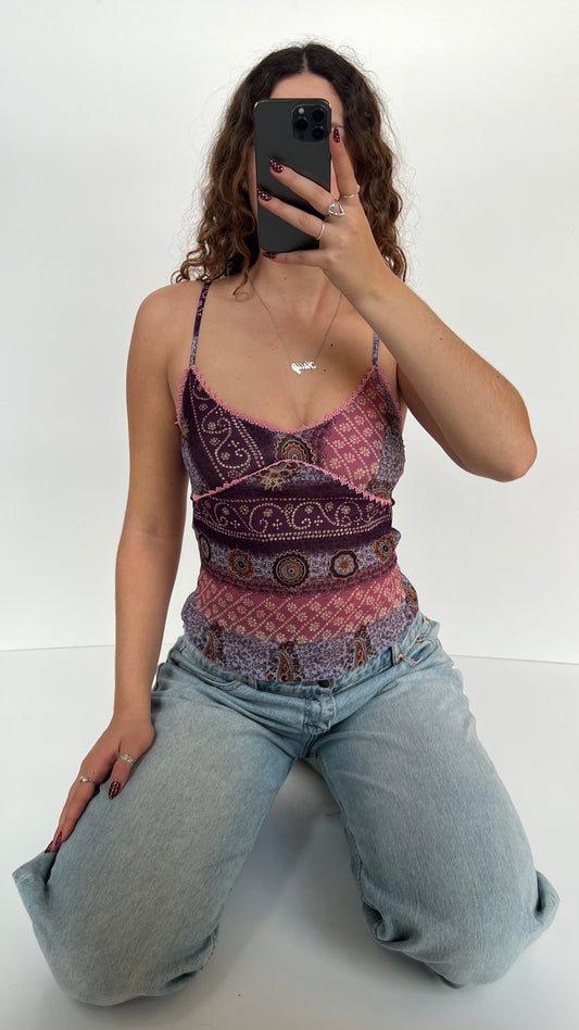 00s pink purple paisley cami- size S
