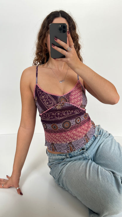 00s pink purple paisley cami- size S