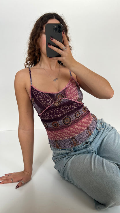00s pink purple paisley cami- size S