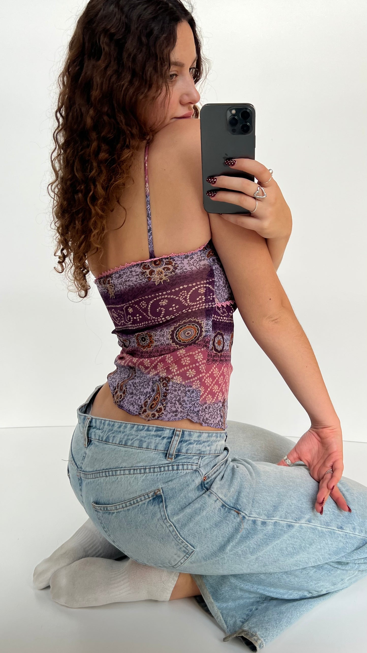 00s pink purple paisley cami- size S
