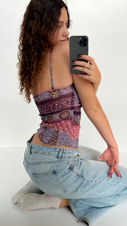 00s pink purple paisley cami- size S
