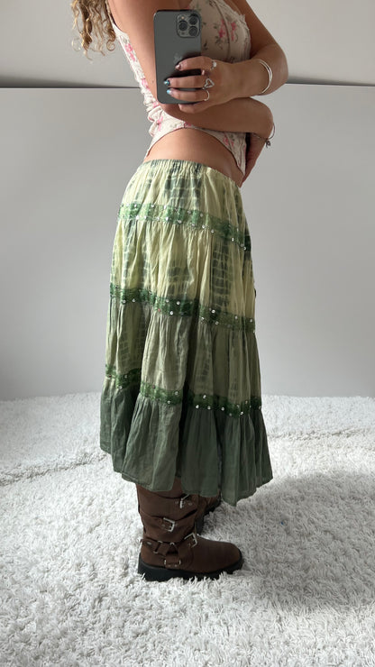 00s green tiered midi skirt- size M/L