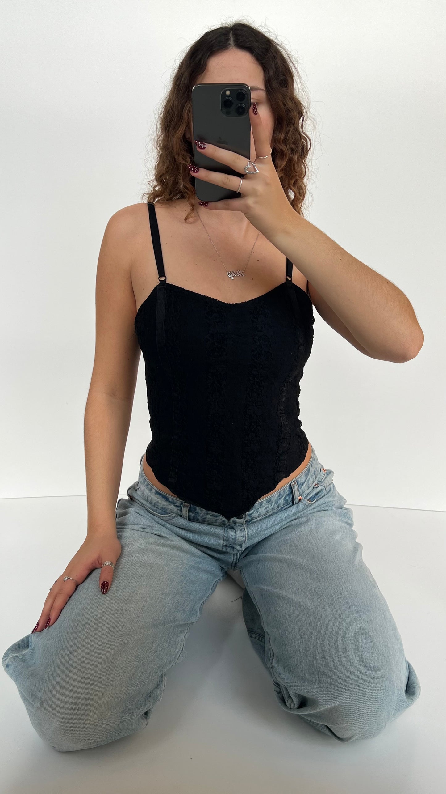 00s black lace cami- size S