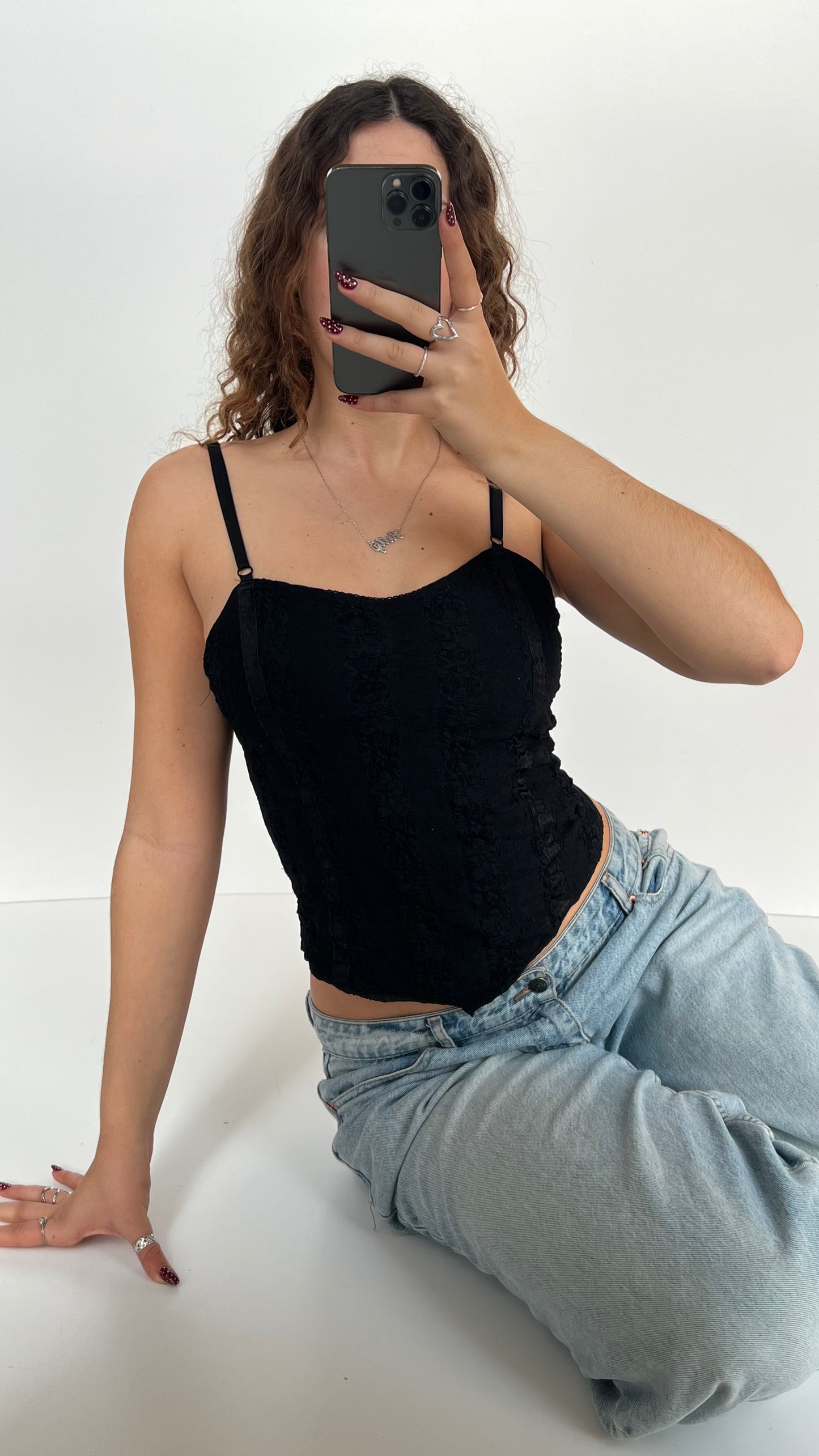 00s black lace cami- size S