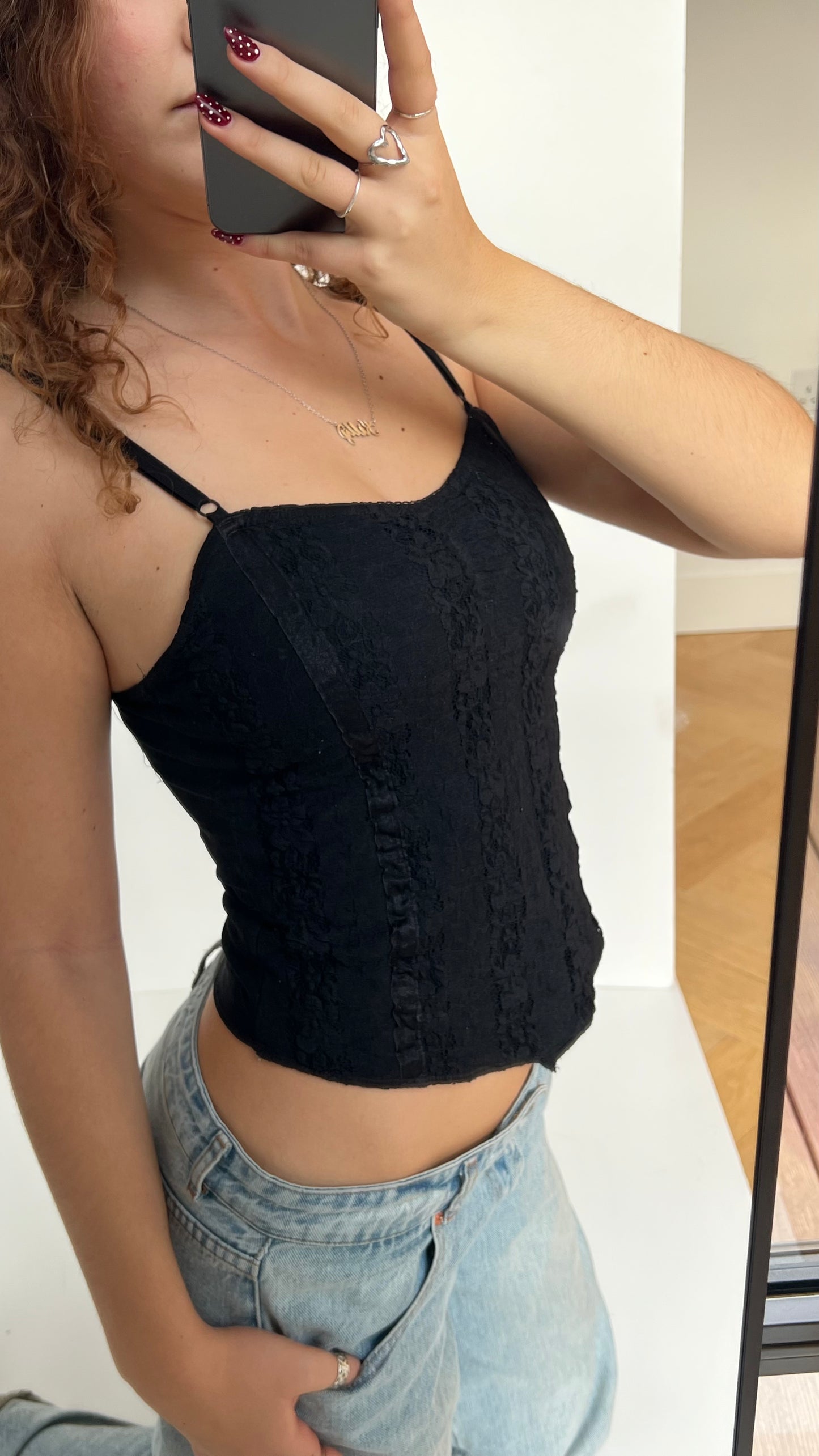 00s black lace cami- size S