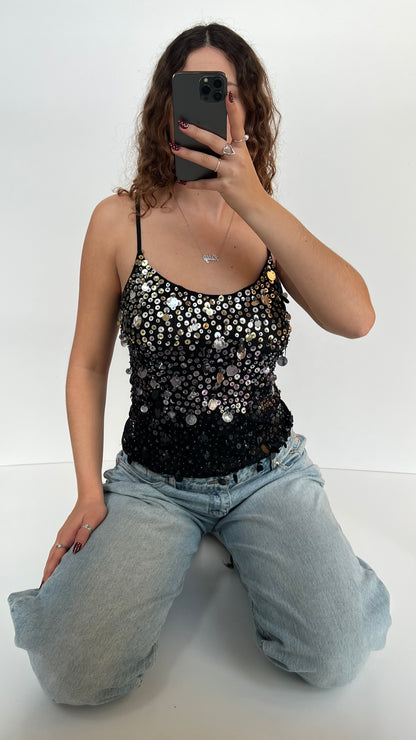 00s black mesh sequin cami- size M
