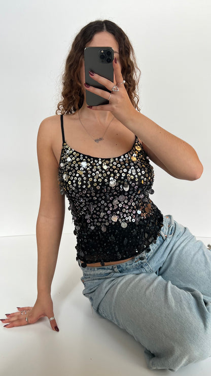 00s black mesh sequin cami- size M