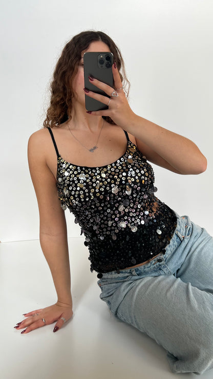 00s black mesh sequin cami- size M