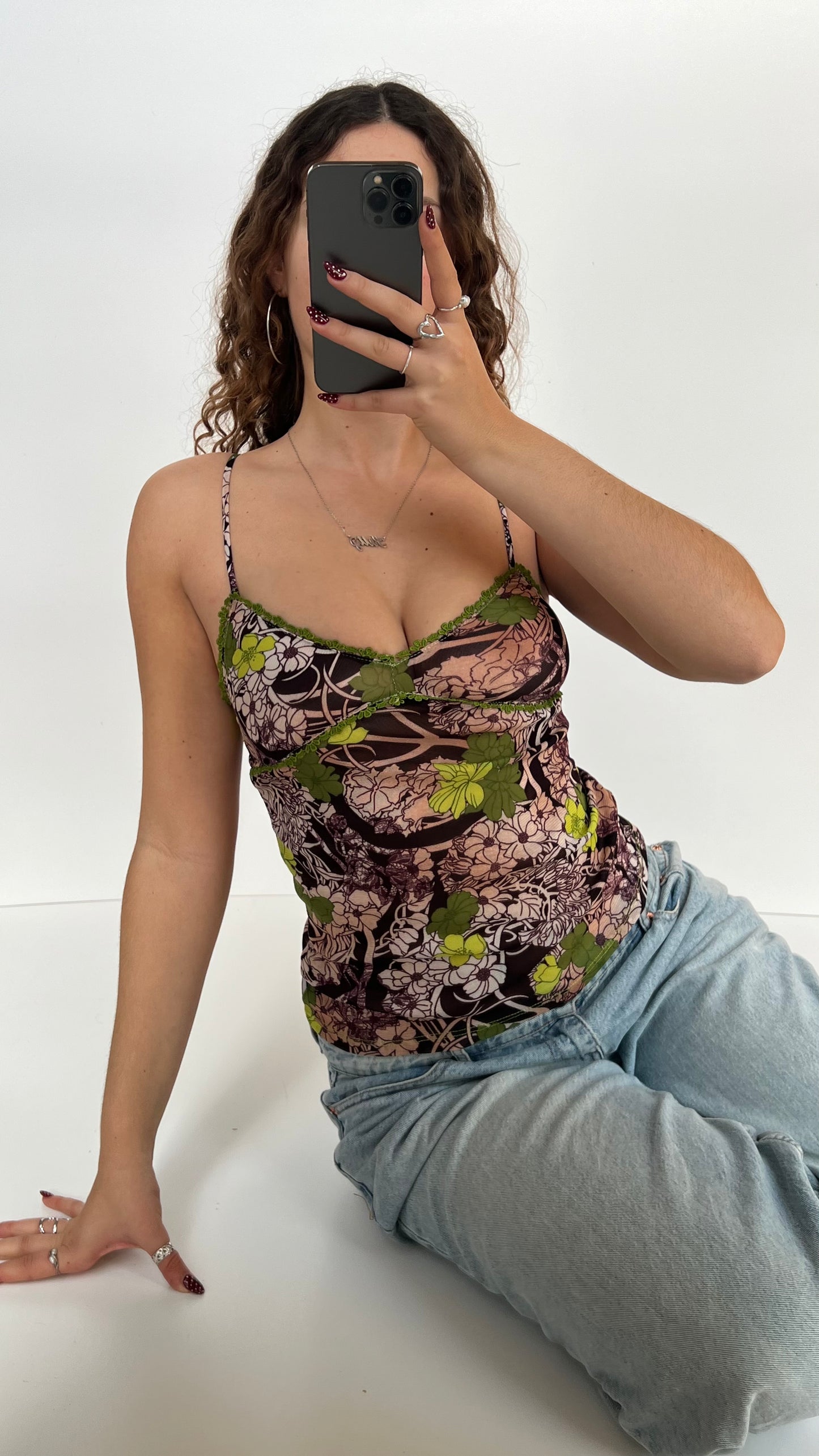 00s green purple mesh cami- size S