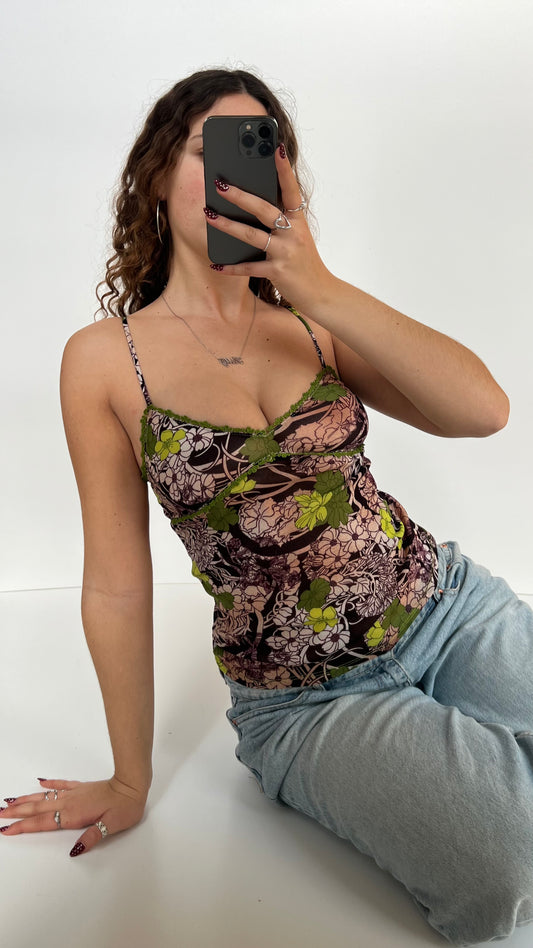 00s green purple mesh cami- size S