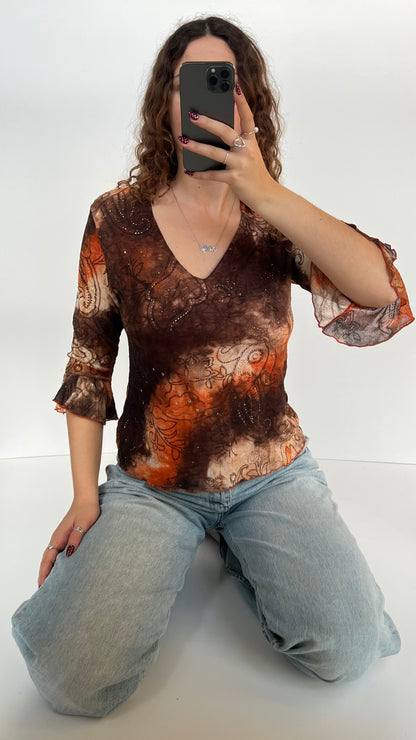 00s brown orange mesh long sleeve- size L/XL