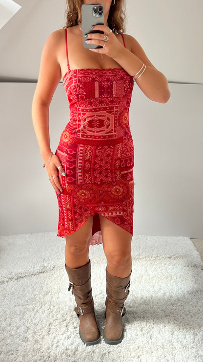 00s pink patchwork mesh dress- size S