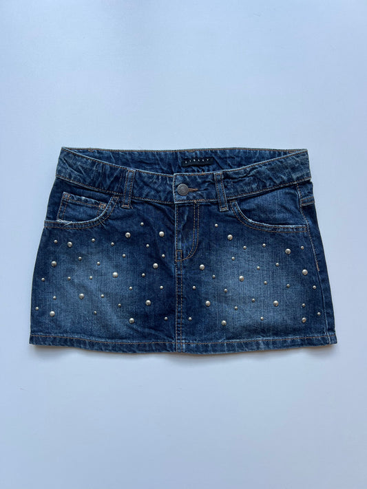 00s denim stud mini skirt- size XS