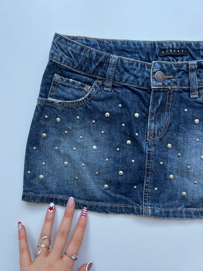 00s denim stud mini skirt- size XS