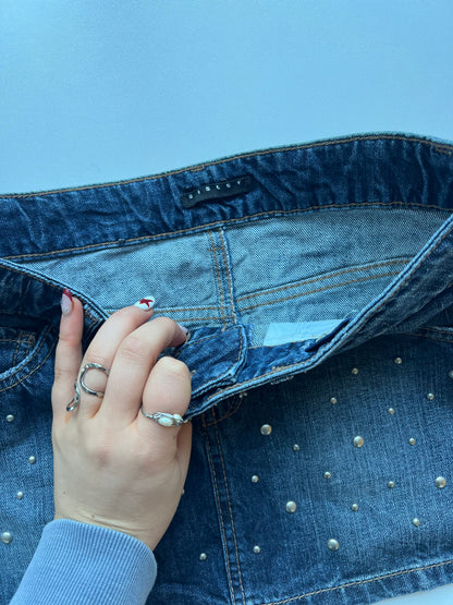 00s denim stud mini skirt- size XS