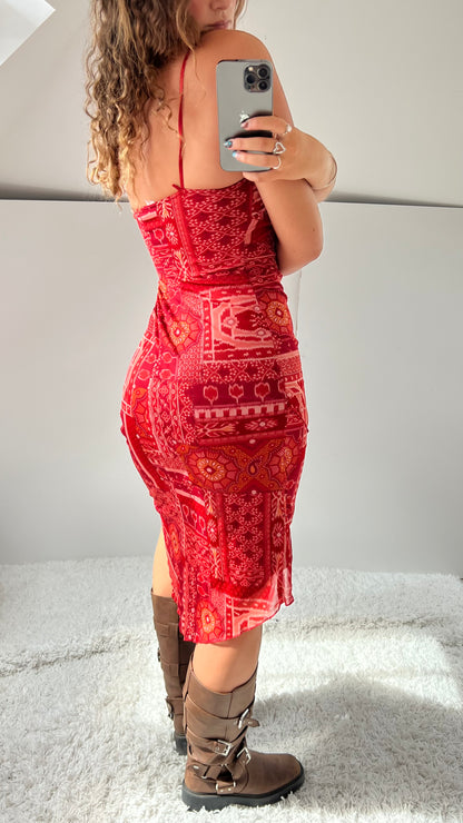 00s pink patchwork mesh dress- size S