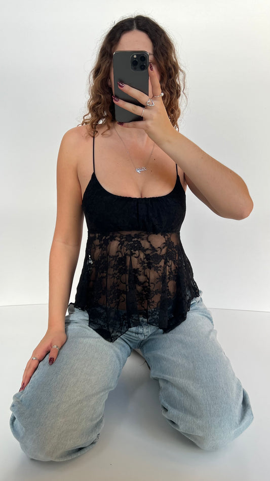 00s black lace babydoll cami- size S