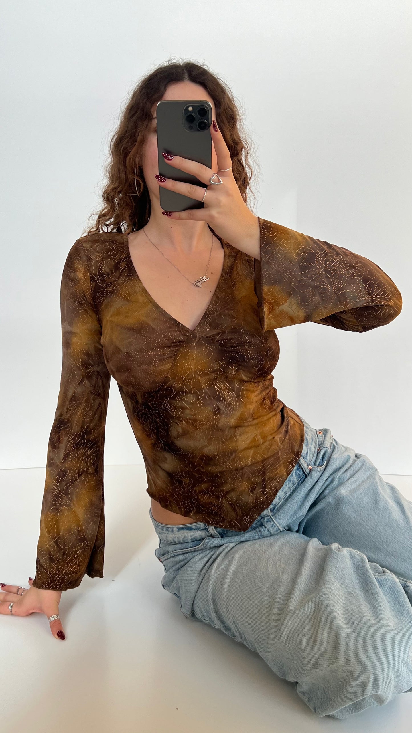 00s brown fairy long sleeve top- size M