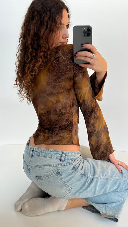 00s brown fairy long sleeve top- size M