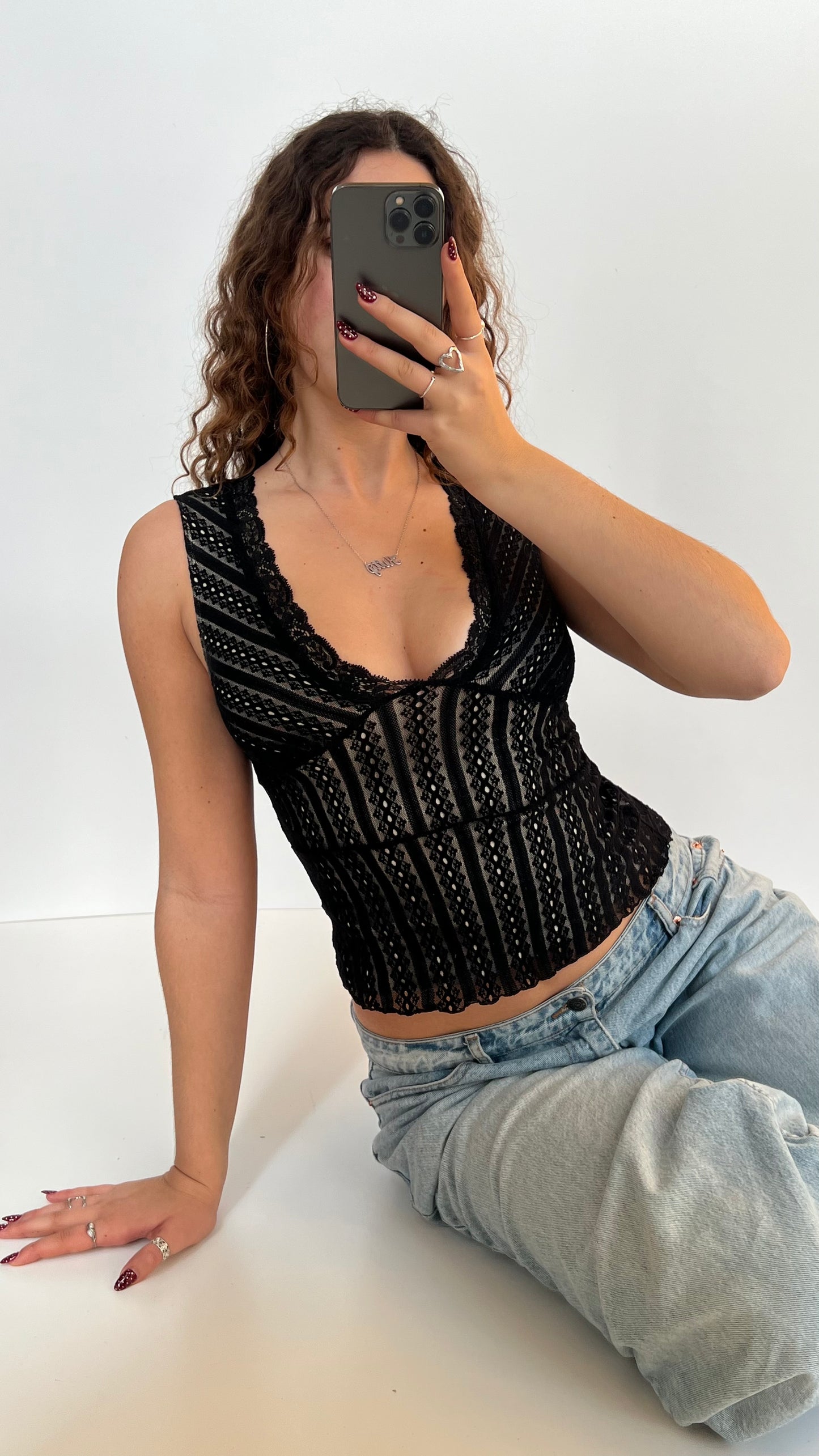 00s black lace cami- size XS