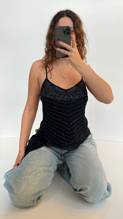 00s black sequin mesh cami- size M