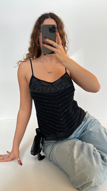 00s black sequin mesh cami- size M