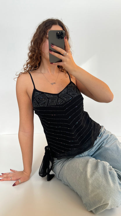 00s black sequin mesh cami- size M