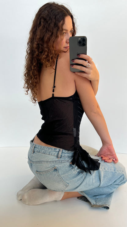 00s black sequin mesh cami- size M