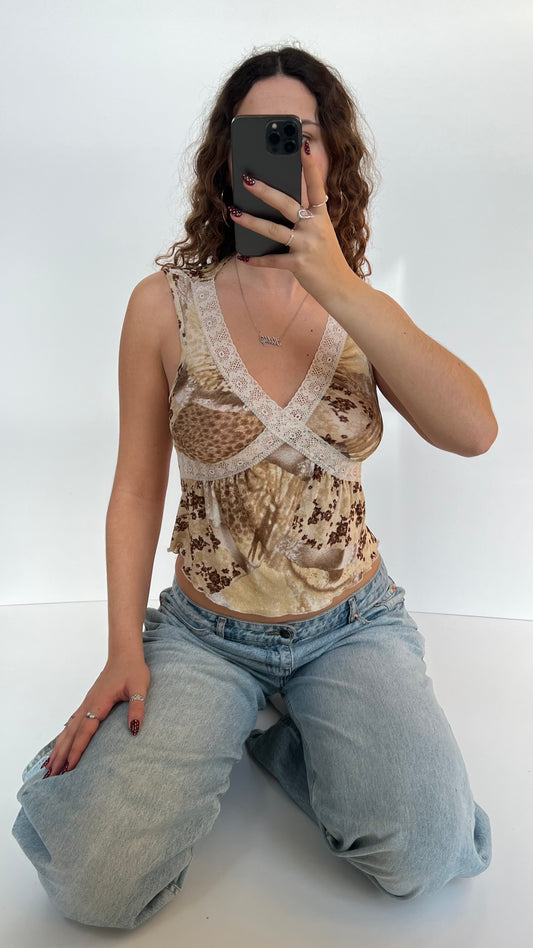00s brown mesh floral cami- size S