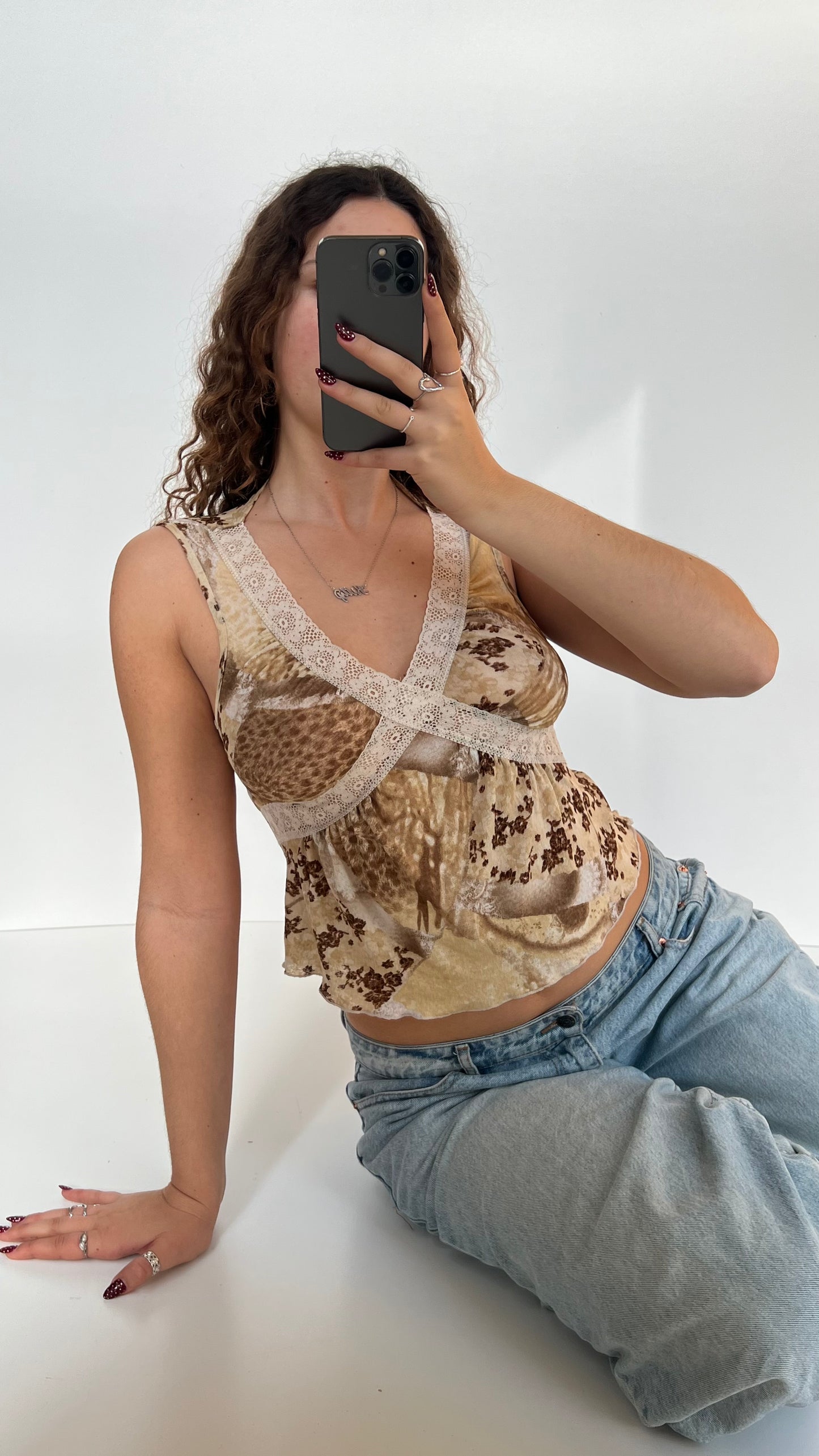 00s brown mesh floral cami- size S