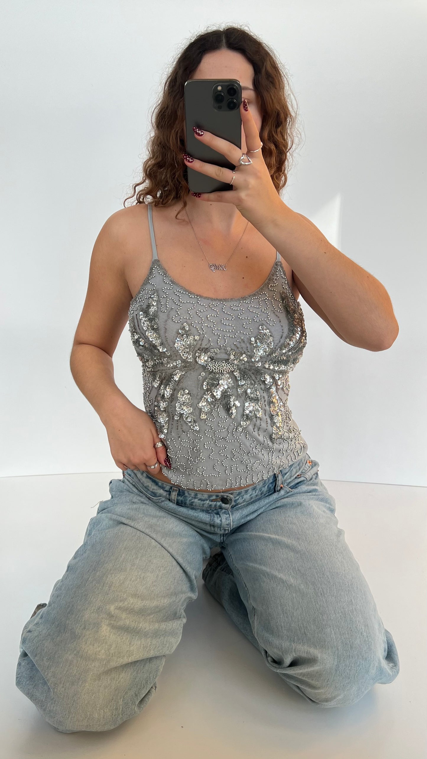 00s grey silver sequin cami- size S/M